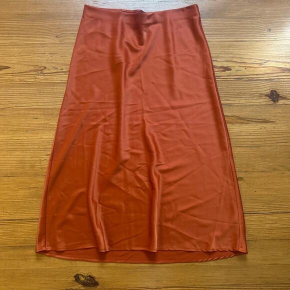 Rachel Zoe burnt orange elastic waist satin midi skirt SIZE 6 - Picture 1 of 5